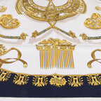 Hermès Carré 90 "LES CAVALIERS D'OR" Silk handkerchief in Navy Blue