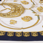 Hermès Carré 90 "LES CAVALIERS D'OR" Silk handkerchief in Navy Blue