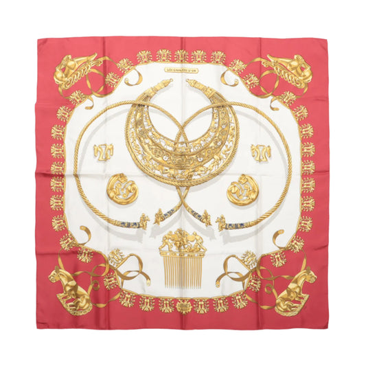 Hermès Carré 90 "LES CAVALIERS D'OR" Foulard 100% Soie en Rouge