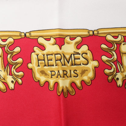 Hermès Carré 90 "LES CAVALIERS D'OR" Foulard 100% Soie en Rouge
