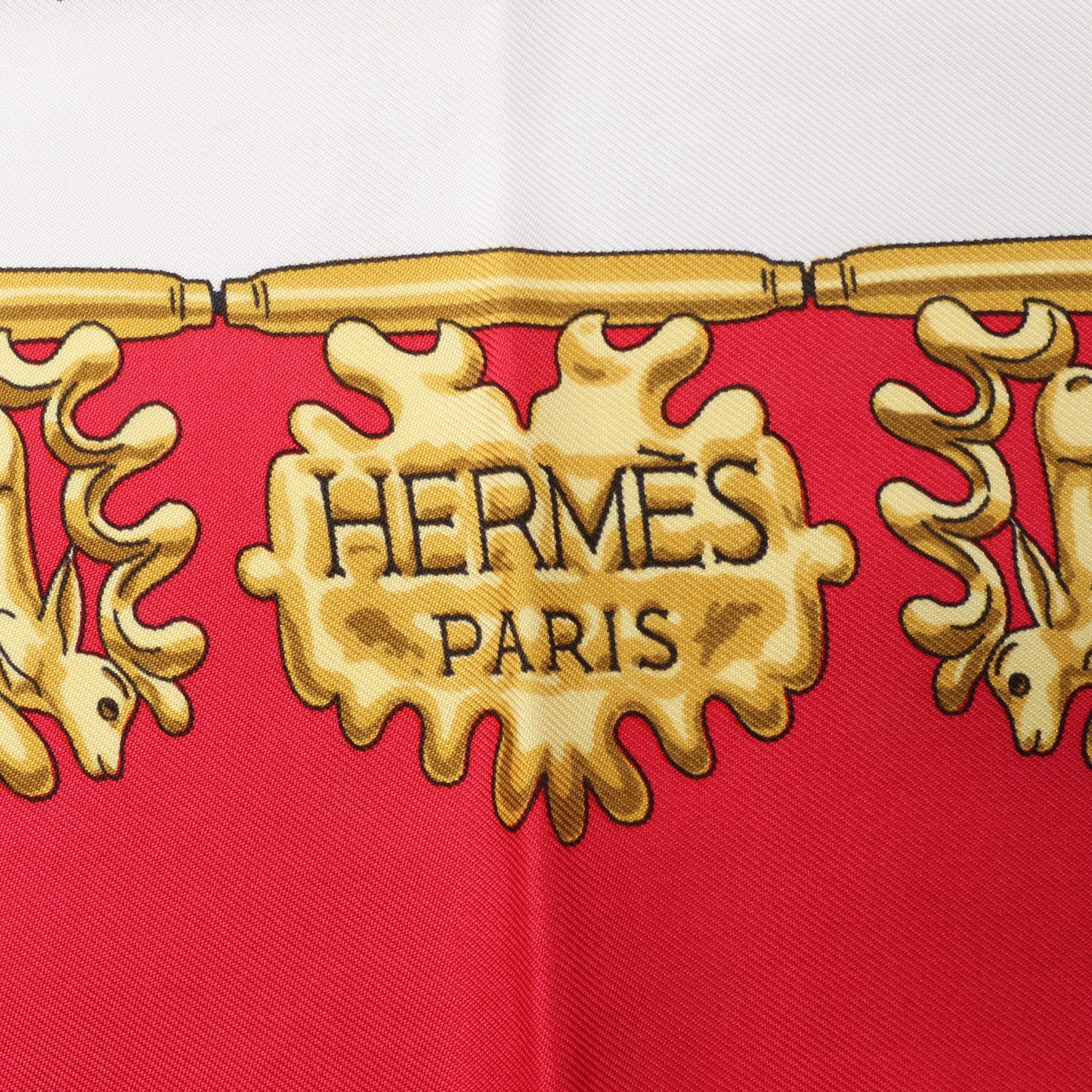 Hermès Carré 90 "LES CAVALIERS D'OR" 100% Silk Scarf in Red