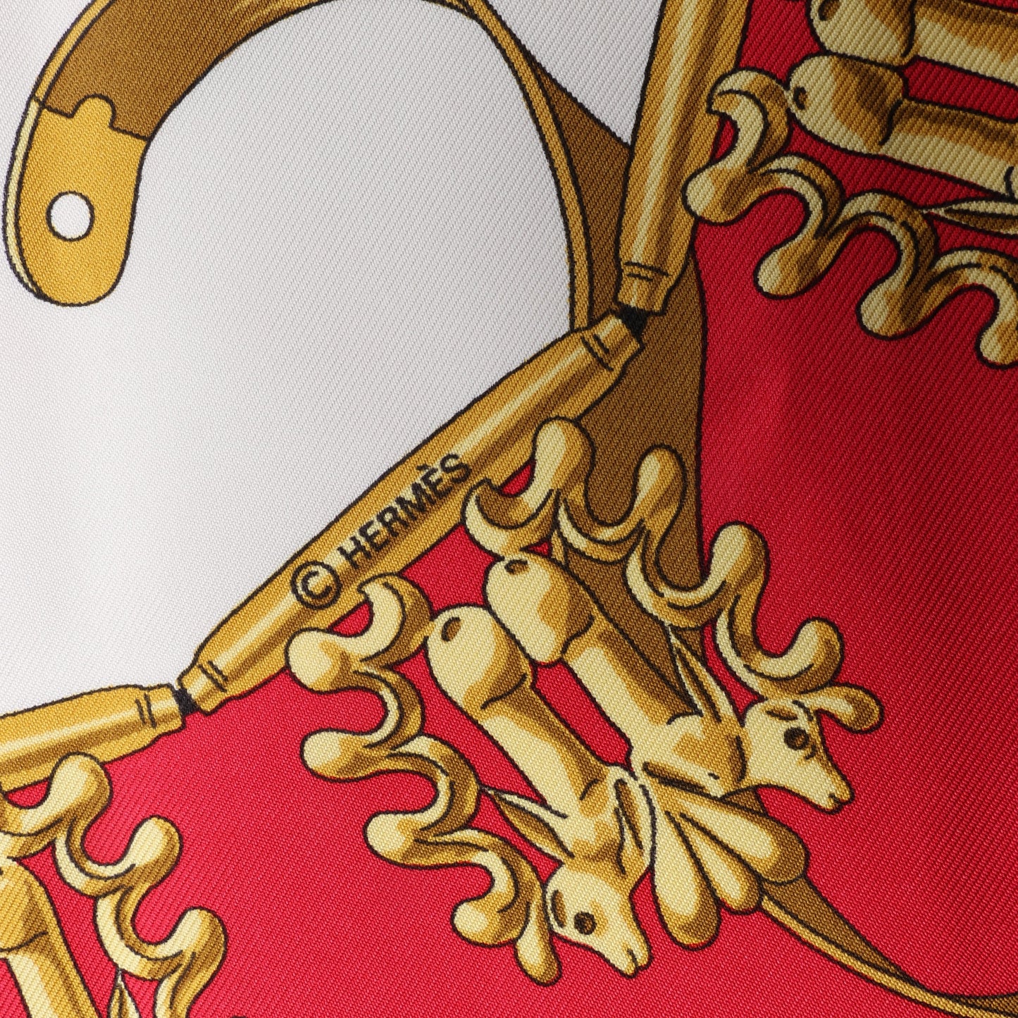 Hermès Carré 90 "LES CAVALIERS D'OR" 100% Silk Scarf in Red