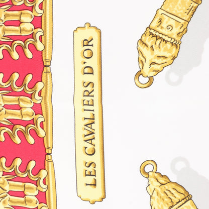 Hermès Carré 90 "LES CAVALIERS D'OR" 100% Silk Scarf in Red