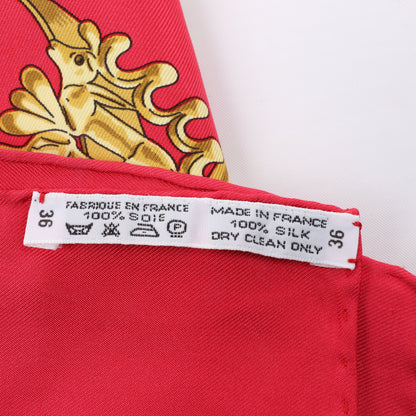 Hermès Carré 90 "LES CAVALIERS D'OR" 100% Silk Scarf in Red