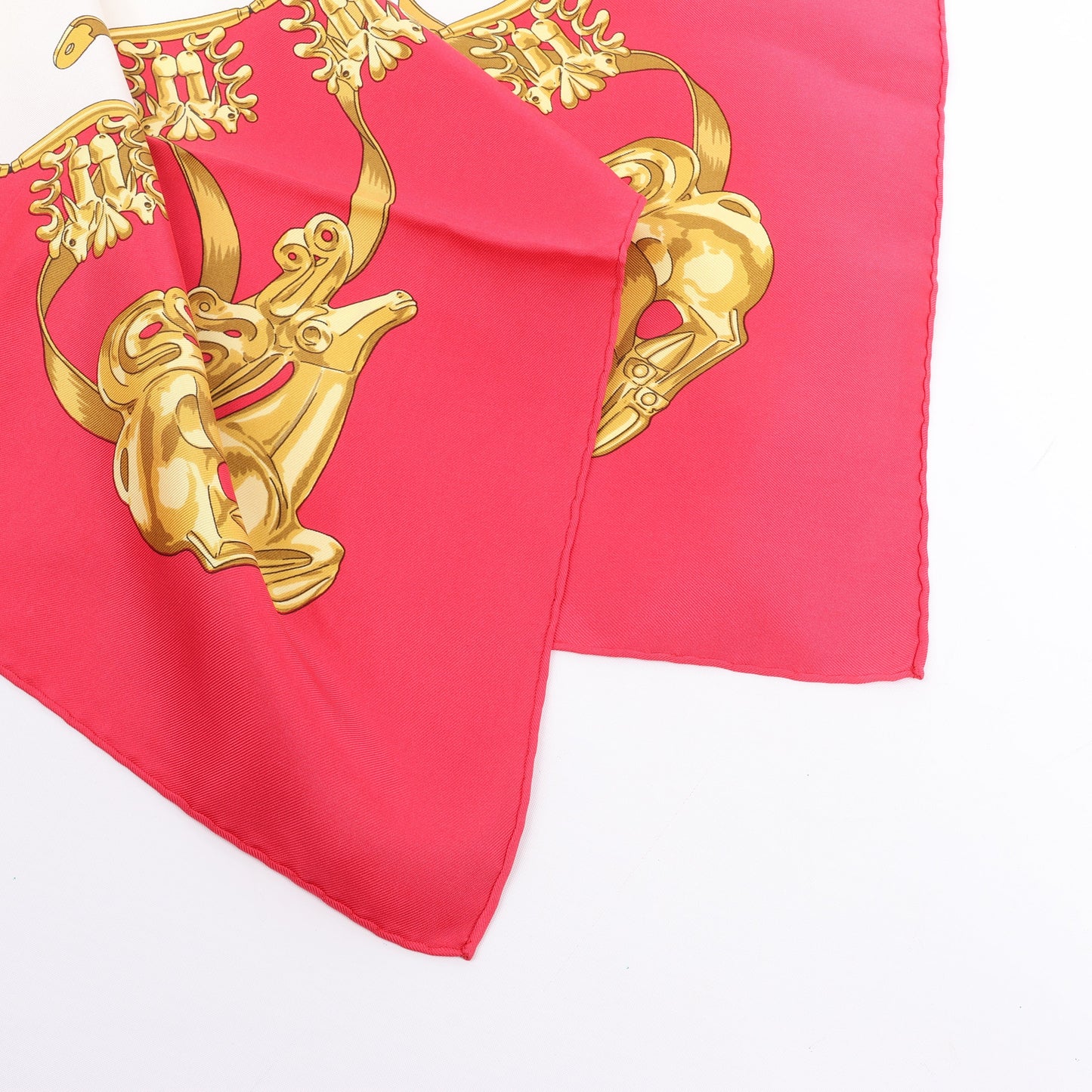 Hermès Carré 90 "LES CAVALIERS D'OR" 100% Silk Scarf in Red