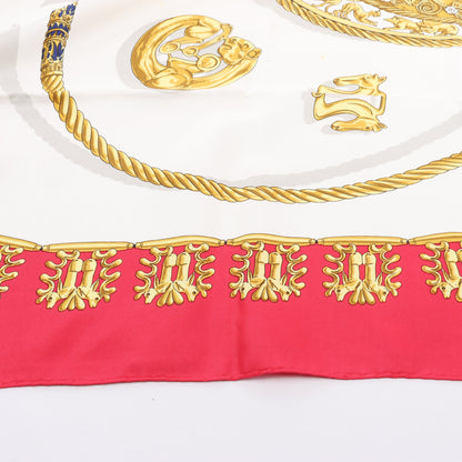 Hermès Carré 90 "LES CAVALIERS D'OR" 100% Silk Scarf in Red