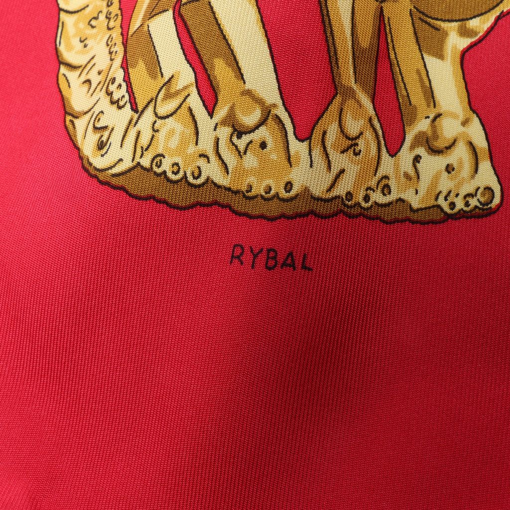 Hermès Carré 90 "LES CAVALIERS D'OR" 100% Silk Scarf in Red