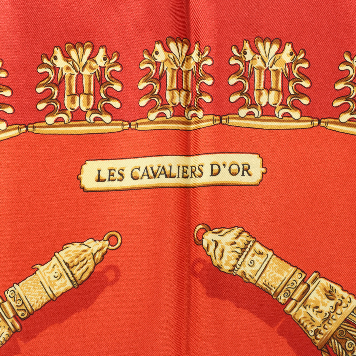 Hermès Carré 90 "LES CAVALIERS D'OR" Silk handkerchief in Red