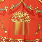 Hermès Carré 90 "LES CAVALIERS D'OR" Silk handkerchief in Red