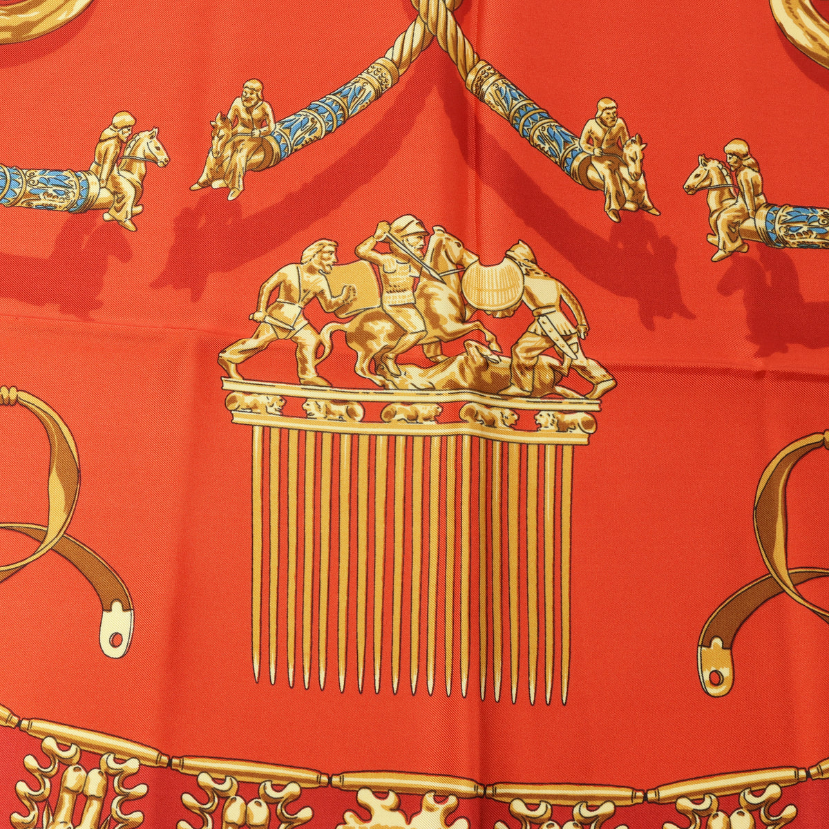 Hermès Carré 90 "LES CAVALIERS D'OR" Silk handkerchief in Red