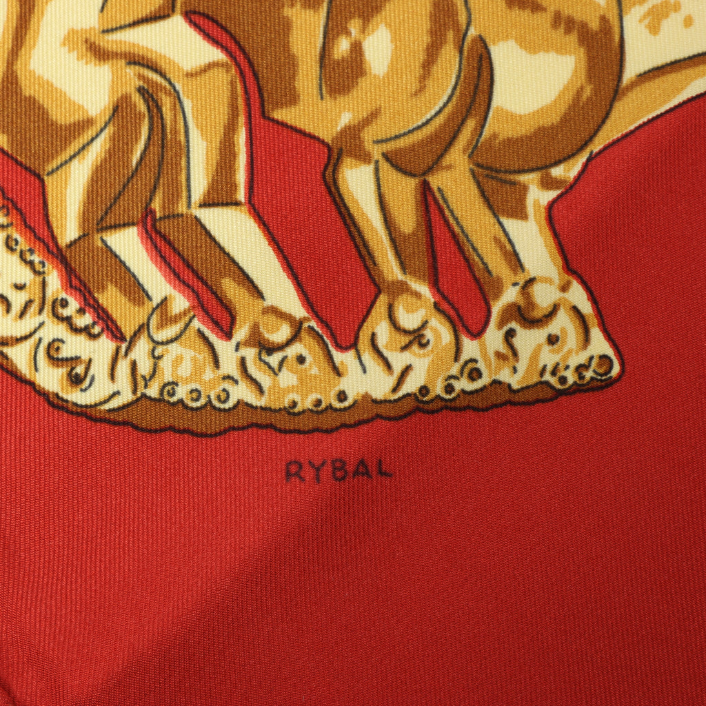 Hermès Carré 90 "LES CAVALIERS D'OR" Silk handkerchief in Red