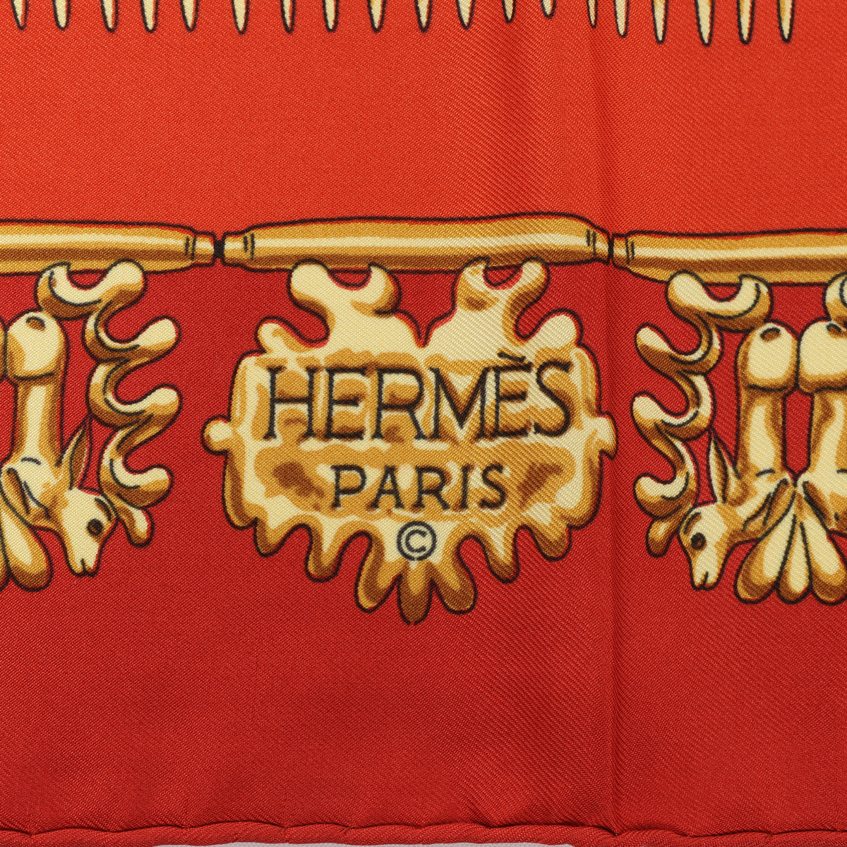 Hermès Carré 90 "LES CAVALIERS D'OR" Silk handkerchief in Red