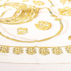 Hermès Carré 90 "LES CAVALIERS D'OR" Silk handkerchief in White