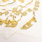Hermès Carré 90 "LES CAVALIERS D'OR" Silk handkerchief in White