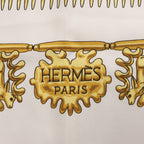 Hermès Carré 90 "LES CAVALIERS D'OR" Silk handkerchief in White