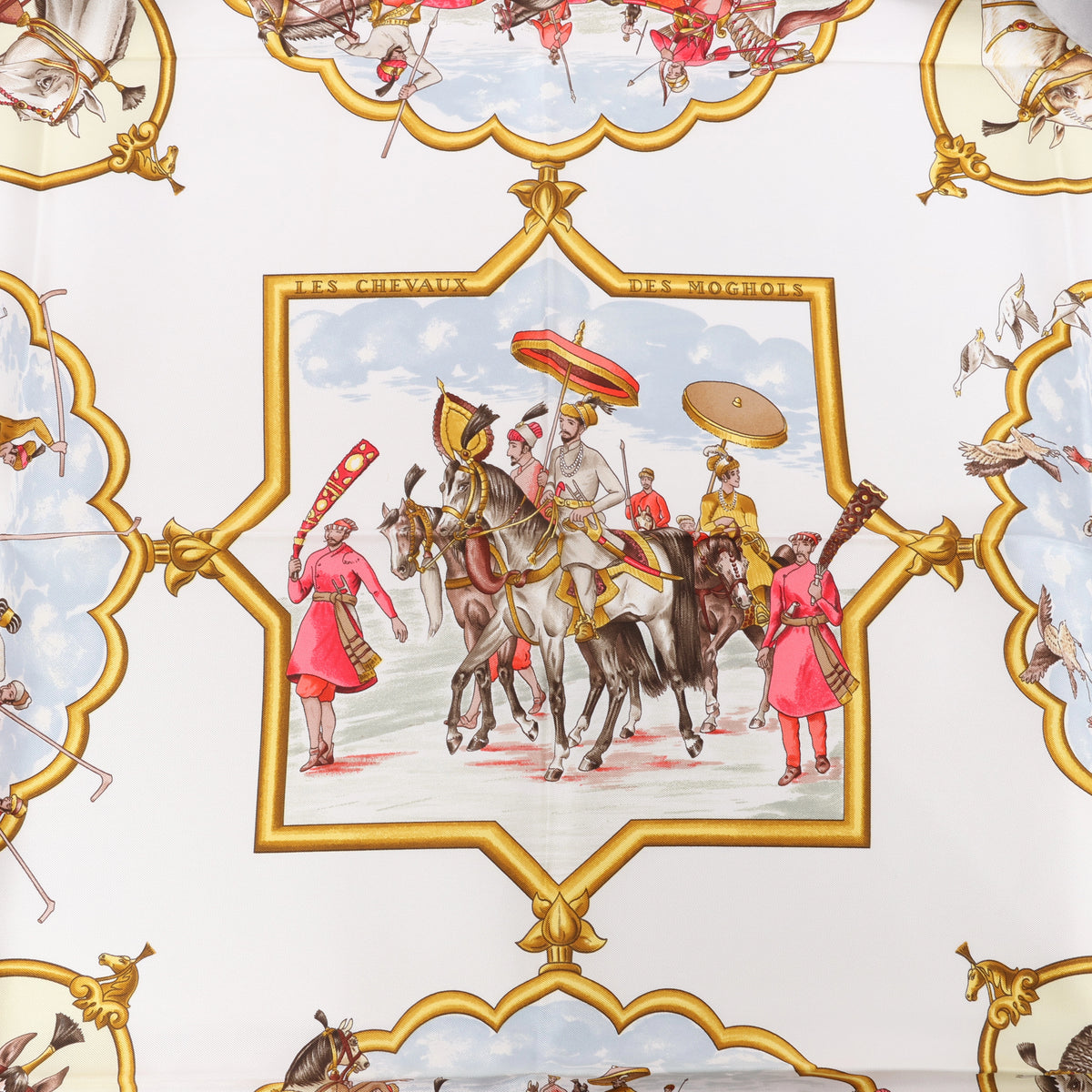 Hermès Carré 90 "LES CHEVAUX DES MOGHOLS" Silk handkerchief in Gray