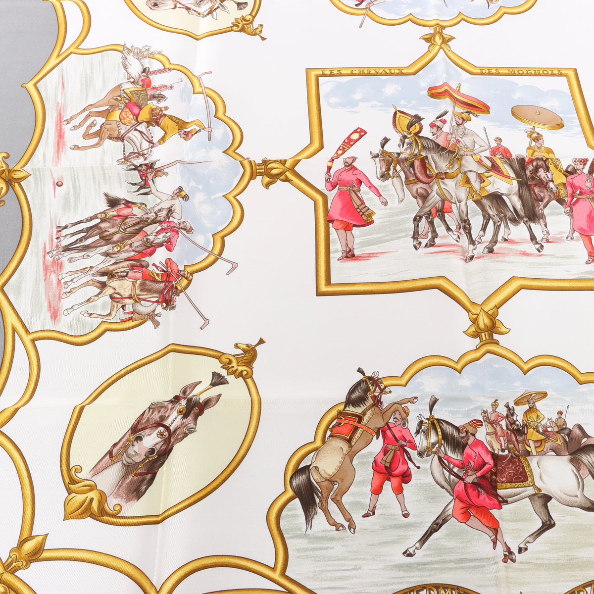 Hermès Carré 90 "LES CHEVAUX DES MOGHOLS" Silk handkerchief in Gray