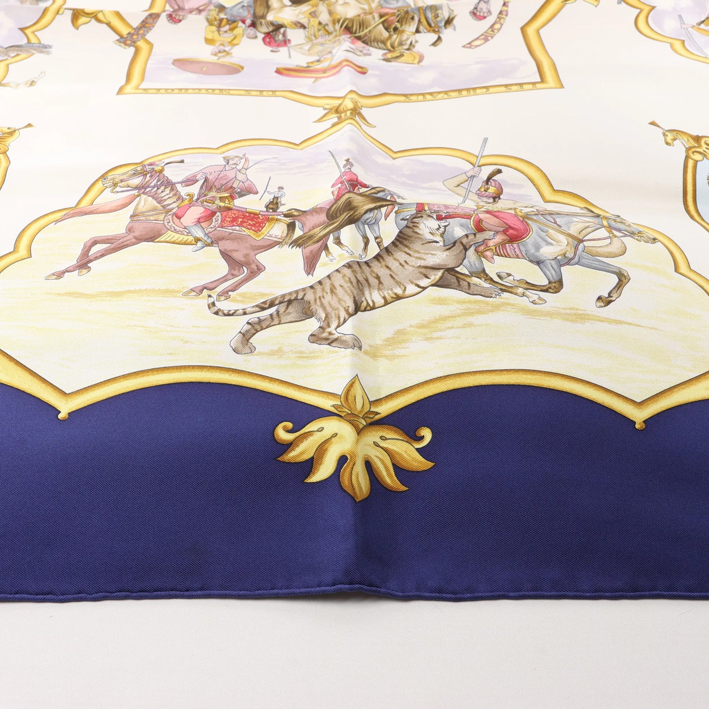 Hermès Carré 90 "LES CHEVAUX DES MOGHOLS" Silk handkerchief in Navy Blue