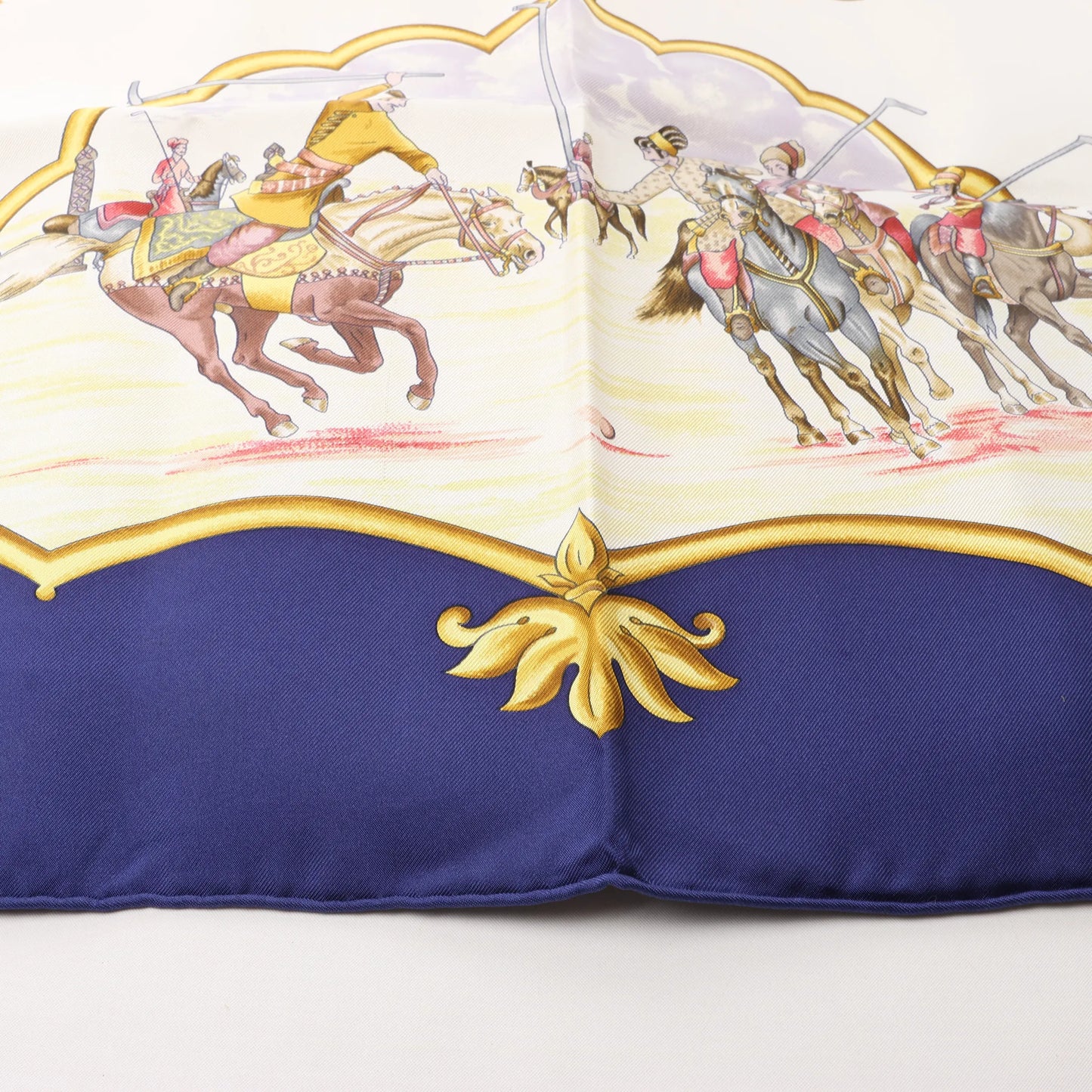Hermès Carré 90 "LES CHEVAUX DES MOGHOLS" Silk handkerchief in Navy Blue