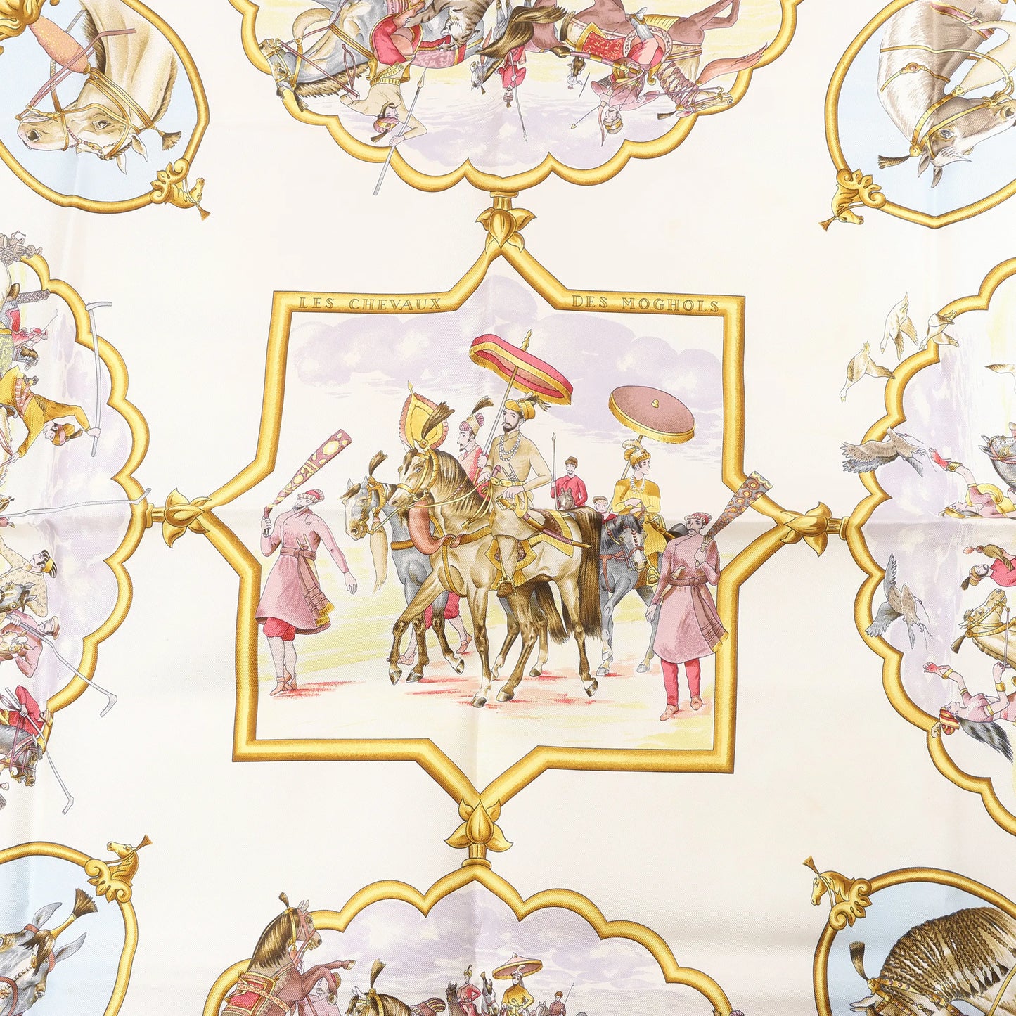 Hermès Carré 90 "LES CHEVAUX DES MOGHOLS" Silk handkerchief in Navy Blue