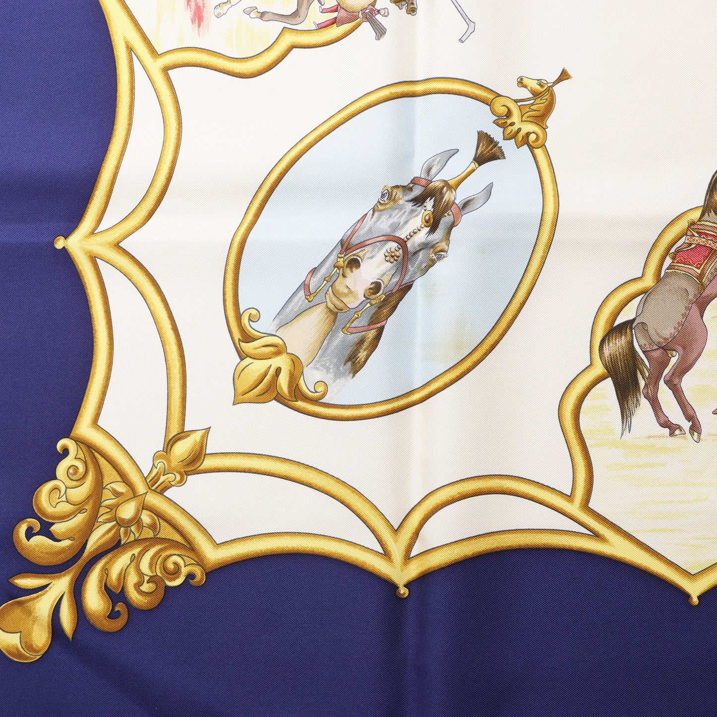 Hermès Carré 90 "LES CHEVAUX DES MOGHOLS" Silk handkerchief in Navy Blue