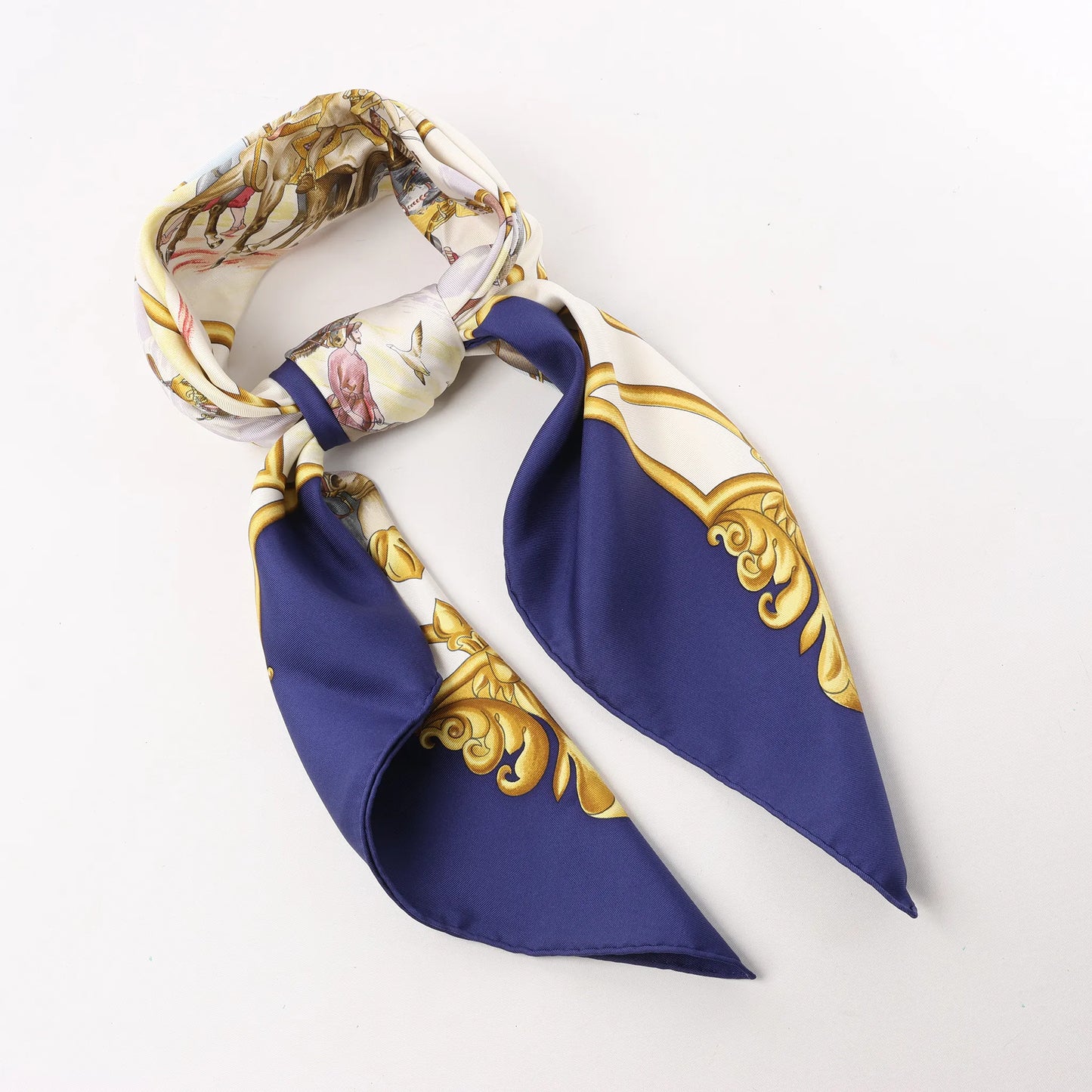 Hermès Carré 90 "LES CHEVAUX DES MOGHOLS" Silk handkerchief in Navy Blue