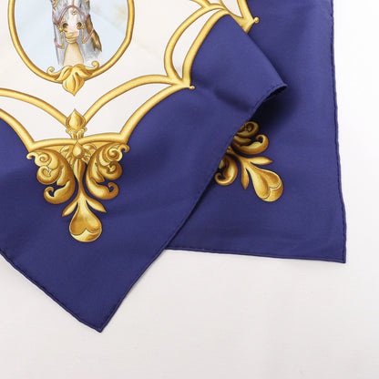 Hermès Carré 90 "LES CHEVAUX DES MOGHOLS" Silk handkerchief in Navy Blue