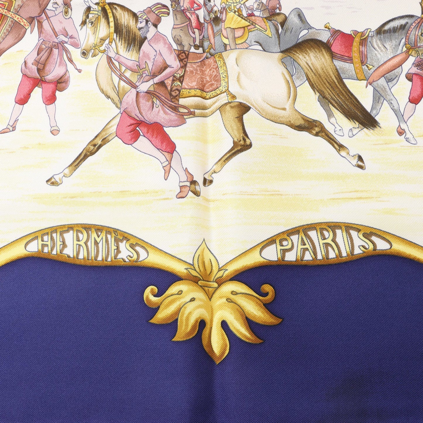 Hermès Carré 90 "LES CHEVAUX DES MOGHOLS" Silk handkerchief in Navy Blue