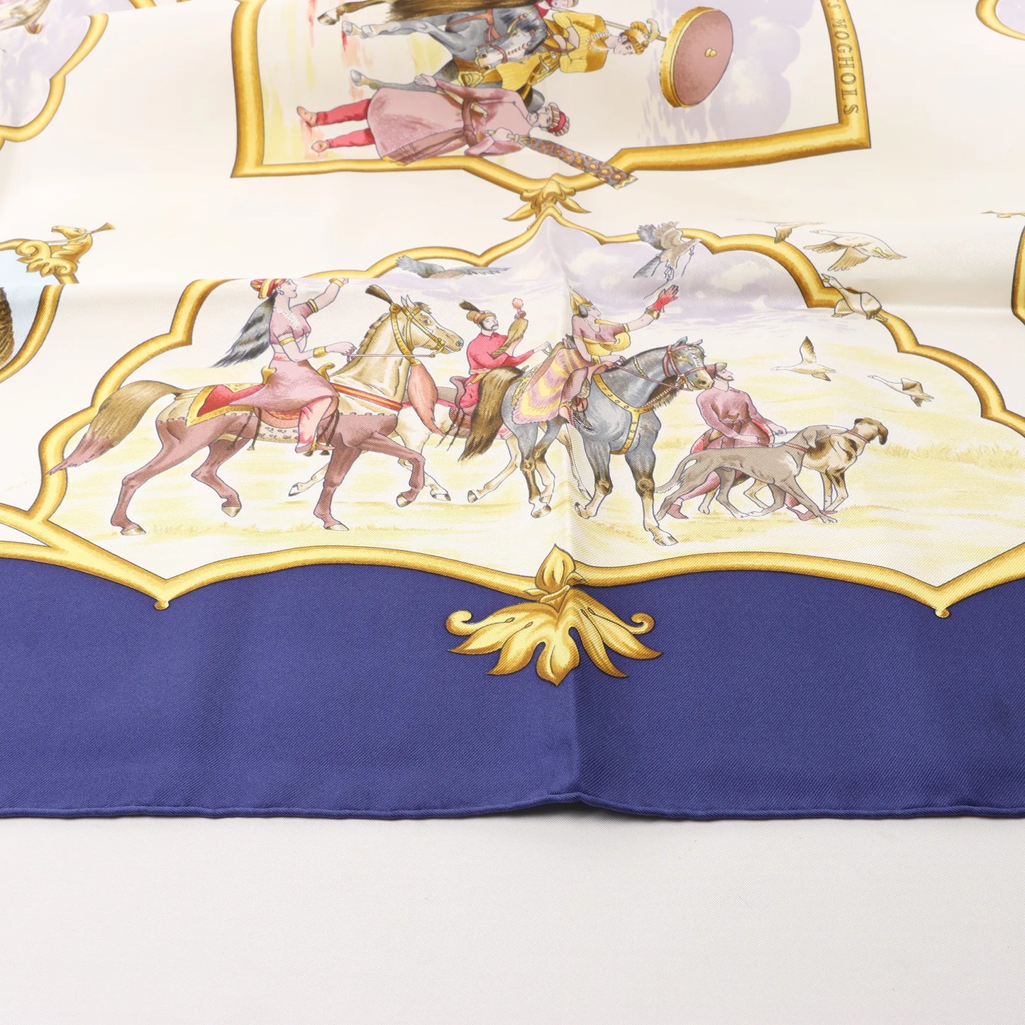 Hermès Carré 90 "LES CHEVAUX DES MOGHOLS" Silk handkerchief in Navy Blue