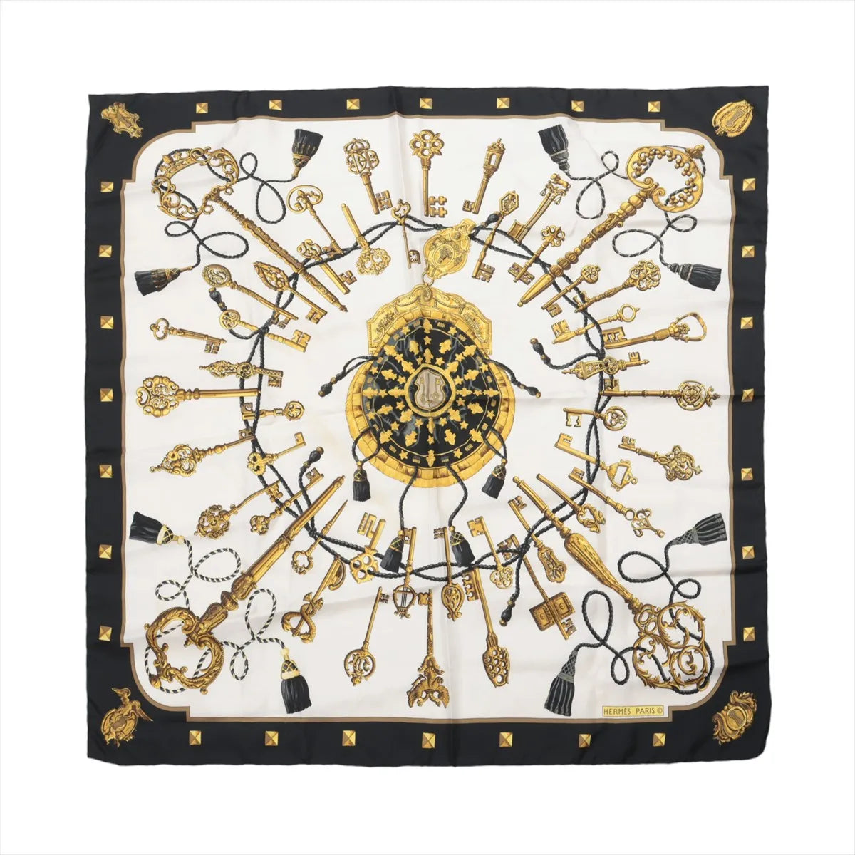 Hermès Carré 90 "LES CLES" Silk handkerchief in Black
