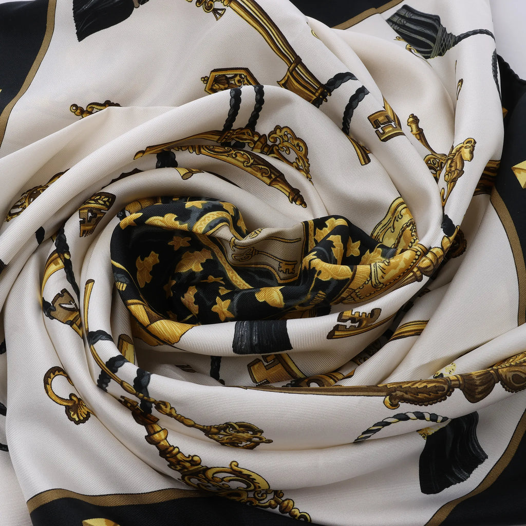Hermès Carré 90 "LES CLES" Silk handkerchief in Black