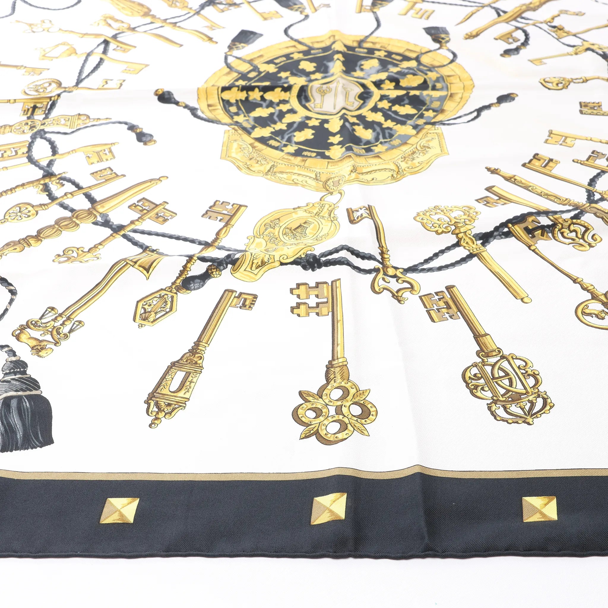 Hermès Carré 90 "LES CLES" Silk handkerchief in Black