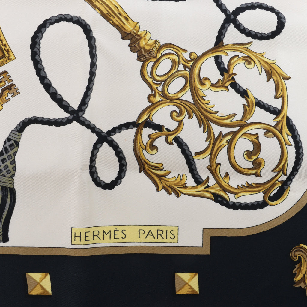 Hermès Carré 90 "LES CLES" Silk handkerchief in Black