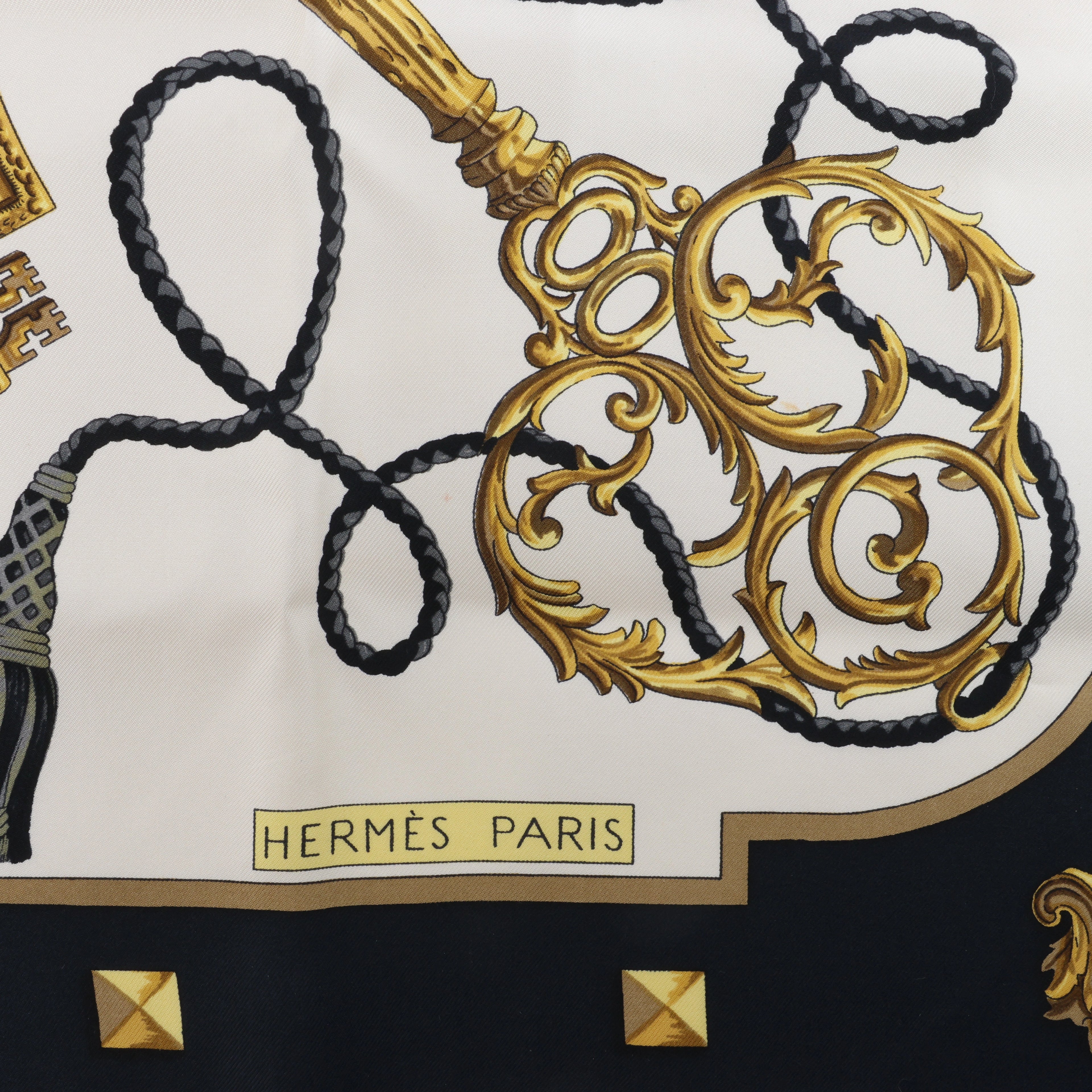 Hermès Carré 90 "LES CLES" Silk handkerchief in Black