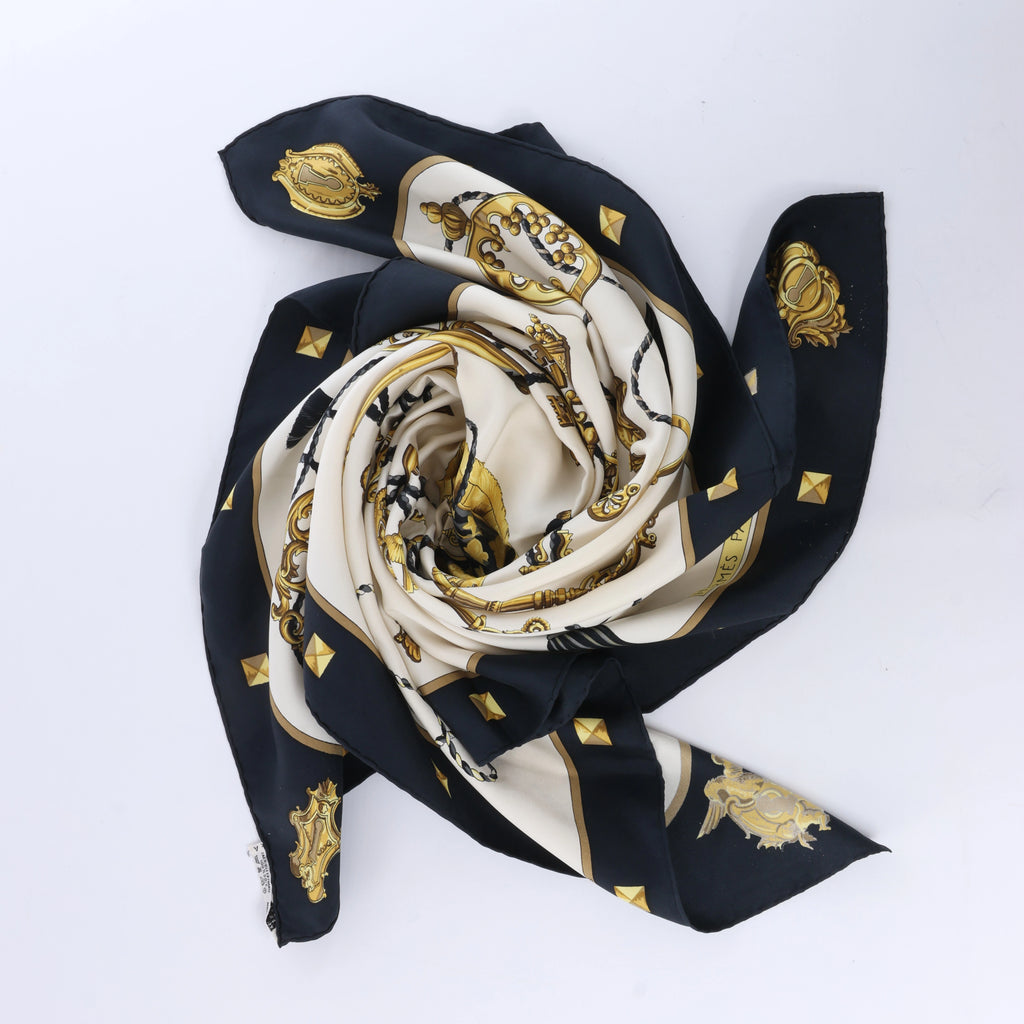 Hermès Carré 90 "LES CLES" Silk handkerchief in Black