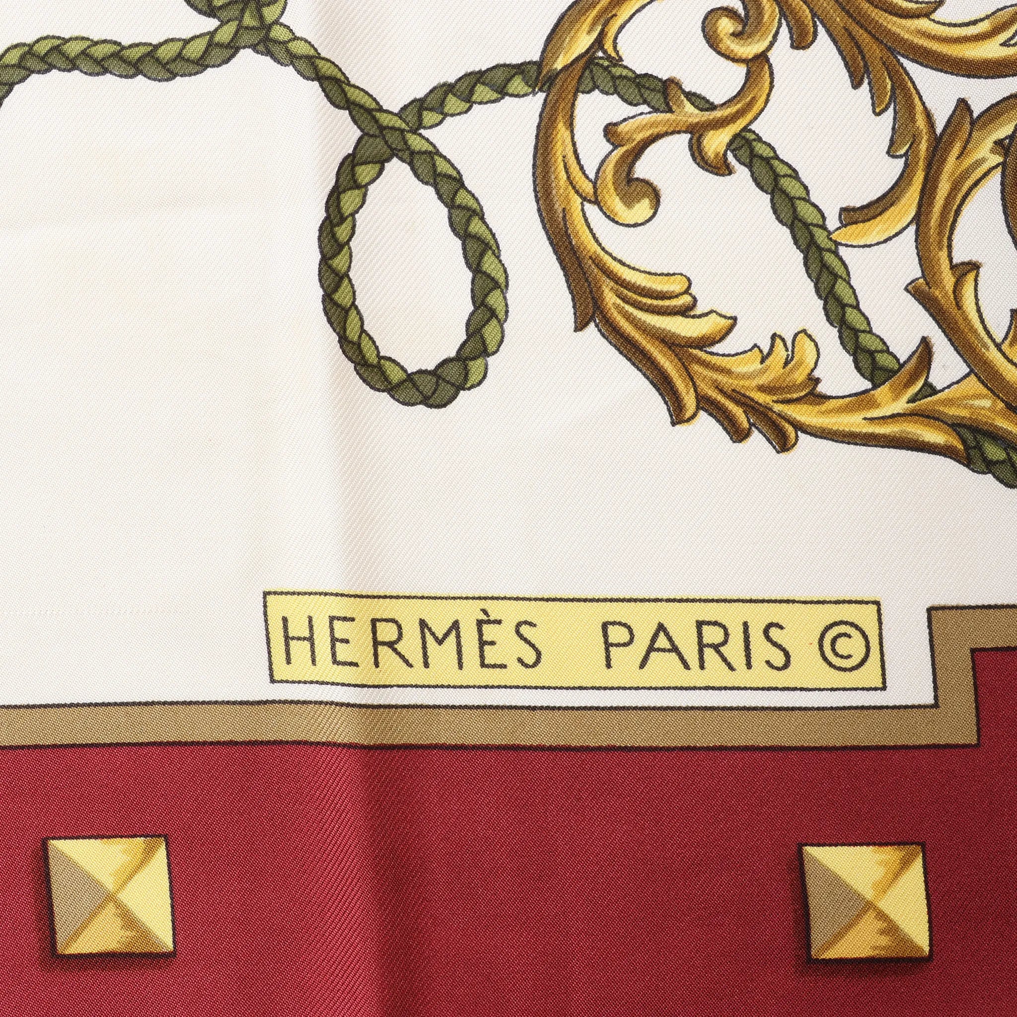 Hermès Carré 90 "LES CLES" Silk handkerchief in Burgundy