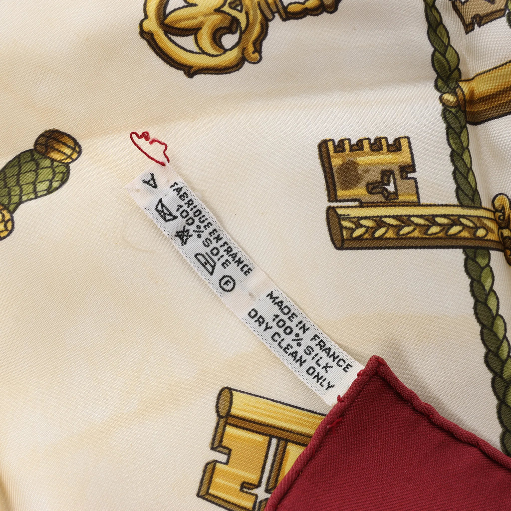 Hermès Carré 90 "LES CLES" Silk handkerchief in Burgundy