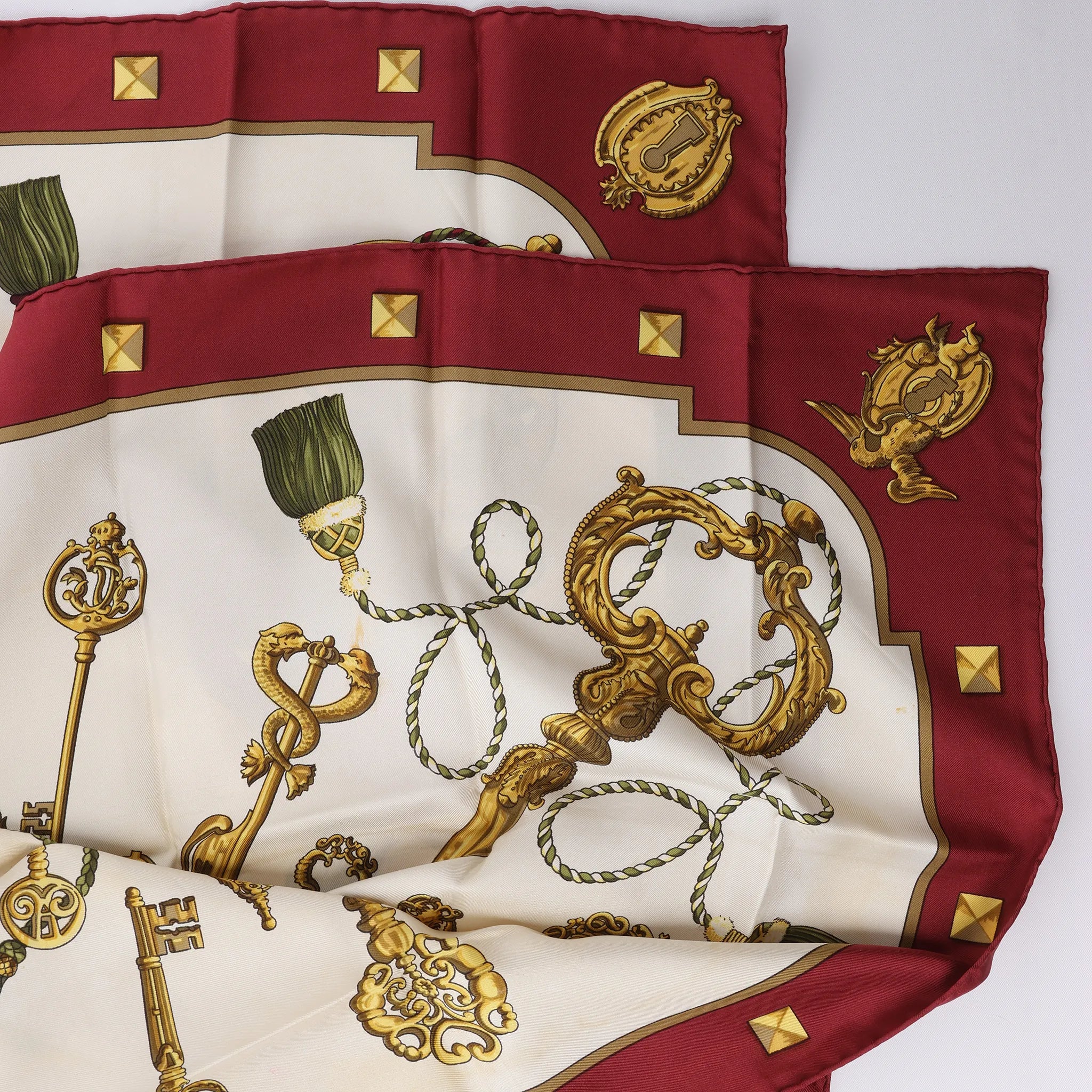 Hermès Carré 90 "LES CLES" Silk handkerchief in Burgundy