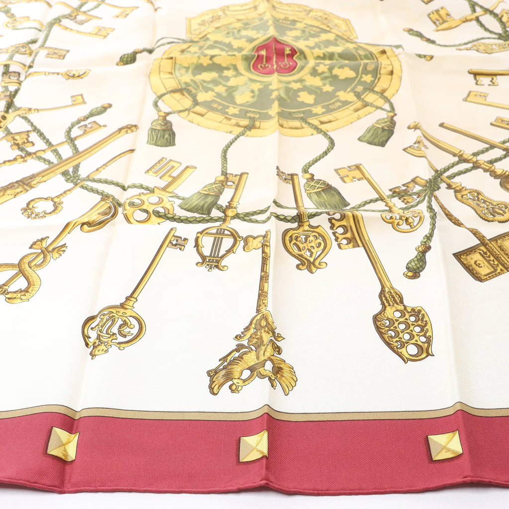 Hermès Carré 90 "LES CLES" Silk handkerchief in Burgundy