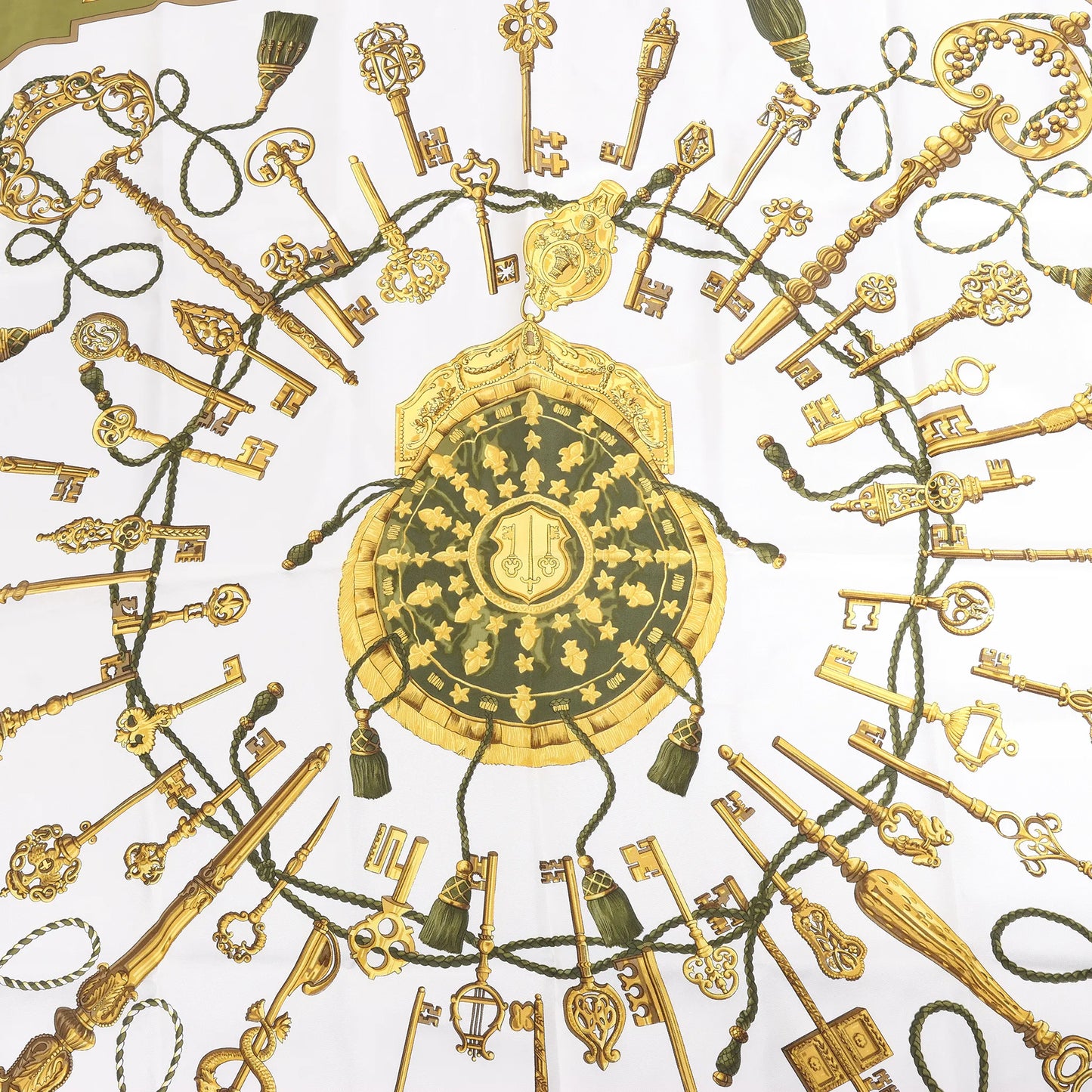 Hermès Carré 90 "LES CLES" Silk handkerchief in Khaki