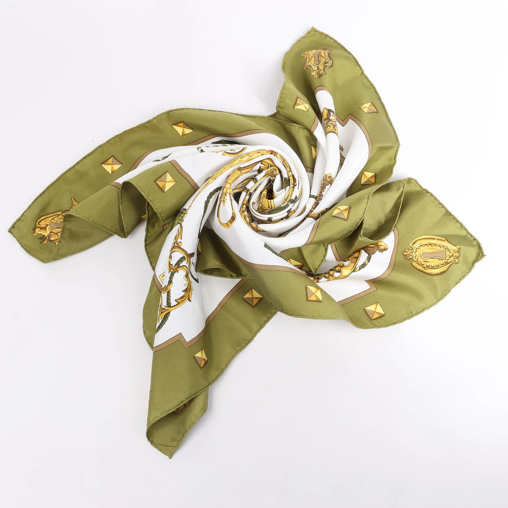 Hermès Carré 90 "LES CLES" Silk handkerchief in Khaki