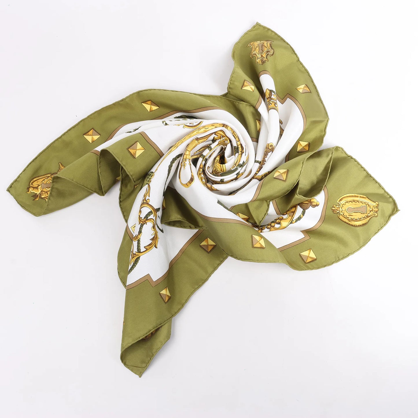 Hermès Carré 90 "LES CLES" Silk handkerchief in Khaki