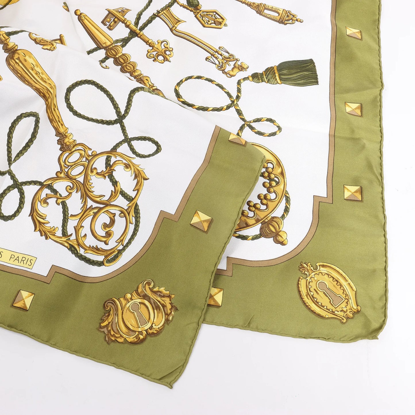 Hermès Carré 90 "LES CLES" Silk handkerchief in Khaki