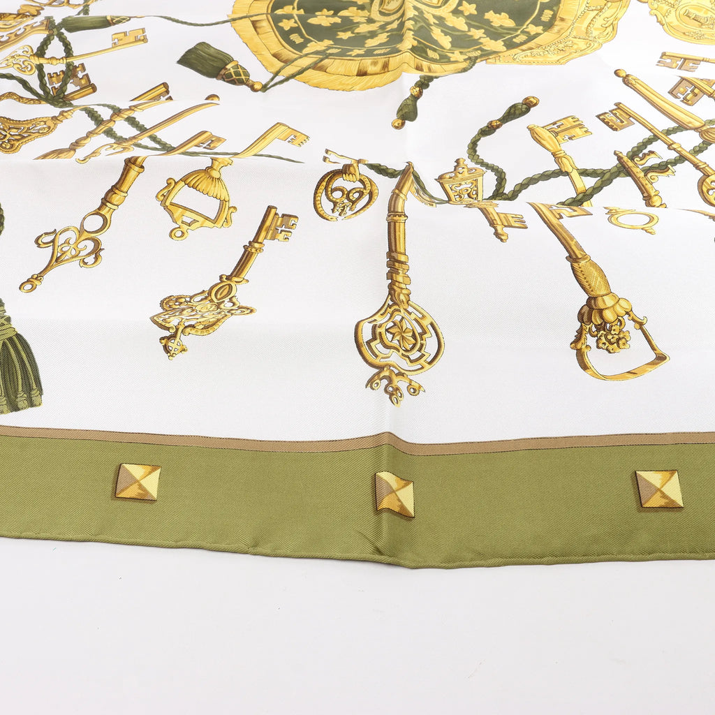 Hermès Carré 90 "LES CLES" Silk handkerchief in Khaki