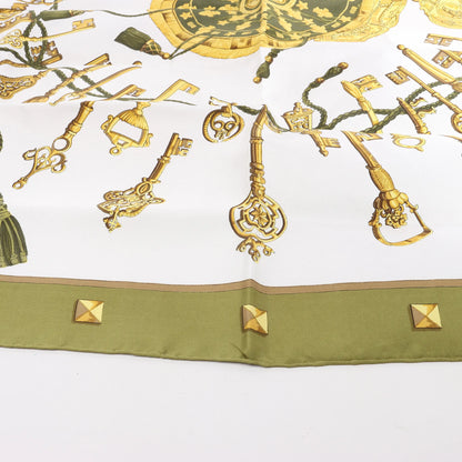 Hermès Carré 90 "LES CLES" Silk handkerchief in Khaki