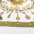 Hermès Carré 90 "LES CLES" Silk handkerchief in Khaki