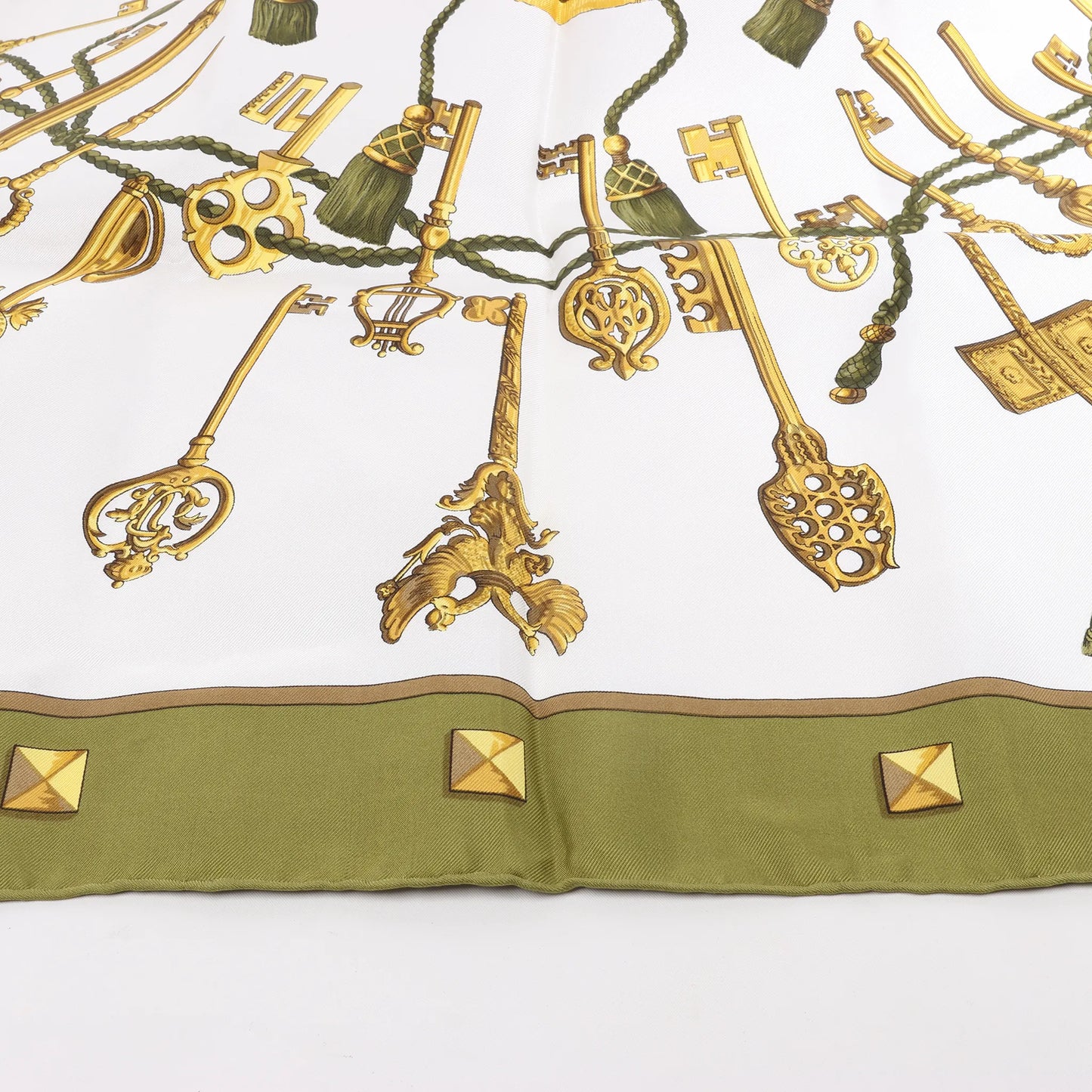 Hermès Carré 90 "LES CLES" Silk handkerchief in Khaki