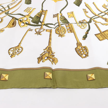 Hermès Carré 90 "LES CLES" Silk handkerchief in Khaki