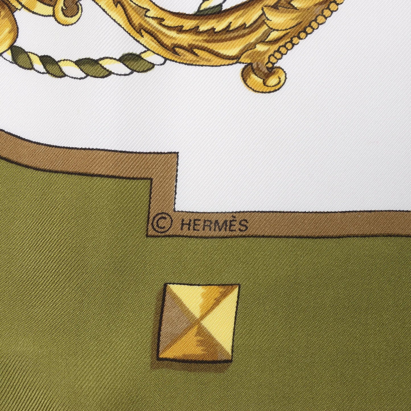 Hermès Carré 90 "LES CLES" Silk handkerchief in Khaki