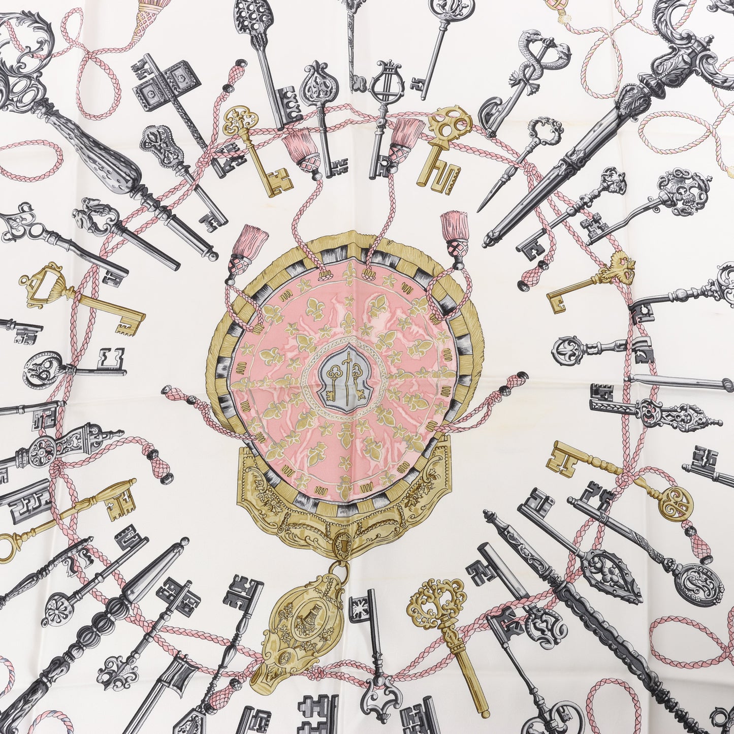 Hermès Carré 90 "LES CLES" 100% Silk Scarf in Pink